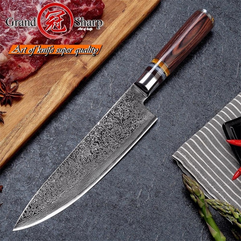

GRANDSHARP 67 Layers Japanese Damascus Steel Damascus Chef Knife VG-10 Blade Damascus Kitchen Knives Pakka Handle PRO Chef Knife