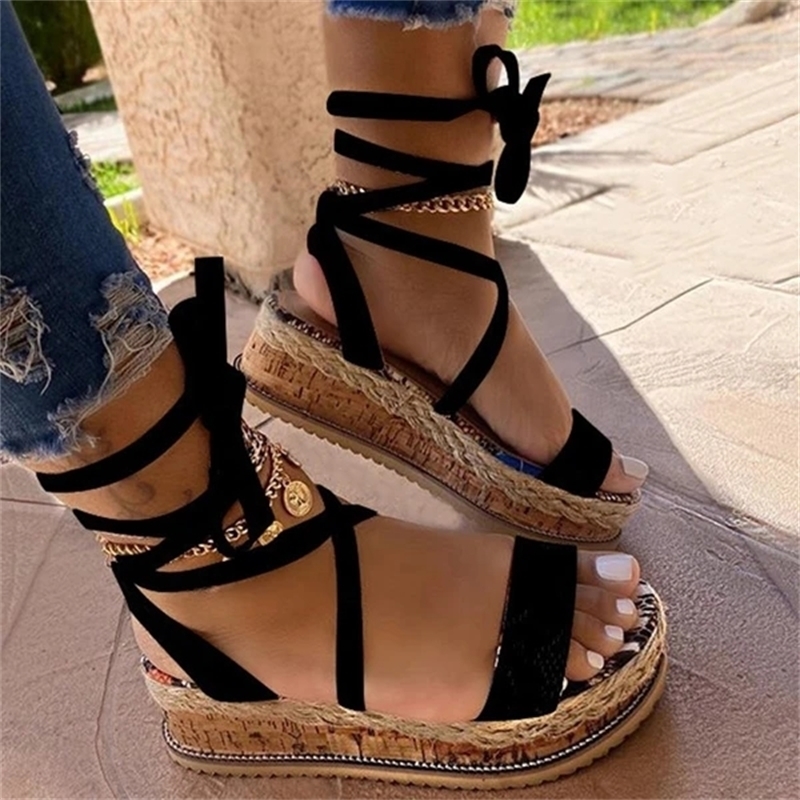 

Woman Sandals Ladies Snakeskin Open Toe Serpentine Ankle Strap Platform Shoes Woman Fashion Casual Sandals Female Summer 210310, Black