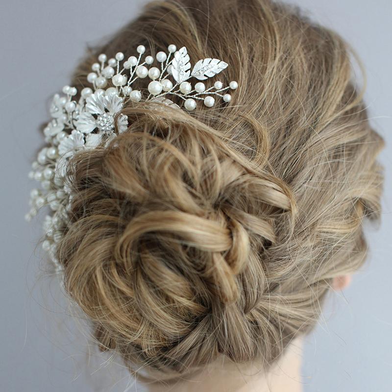 

Headpieces Wedding Bridal Silver Headpiece With Comb Alloy Pearls Rhinestone Handmade Floral Headwear Bridesmaid Hair Vine Head Accessory