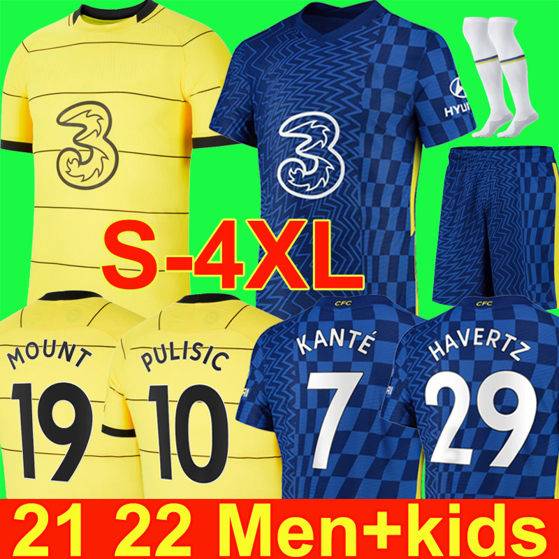 

S - 4XL CFC soccer jersey PULISIC ZIYECH HAVERTZ KANTE WERNER 21 22 ABRAHAM CHILWELL MOUNT JORGINHO 2021 2022 GIROUD football shirt men kids kit away yellow, P03 21 22 home + ucl