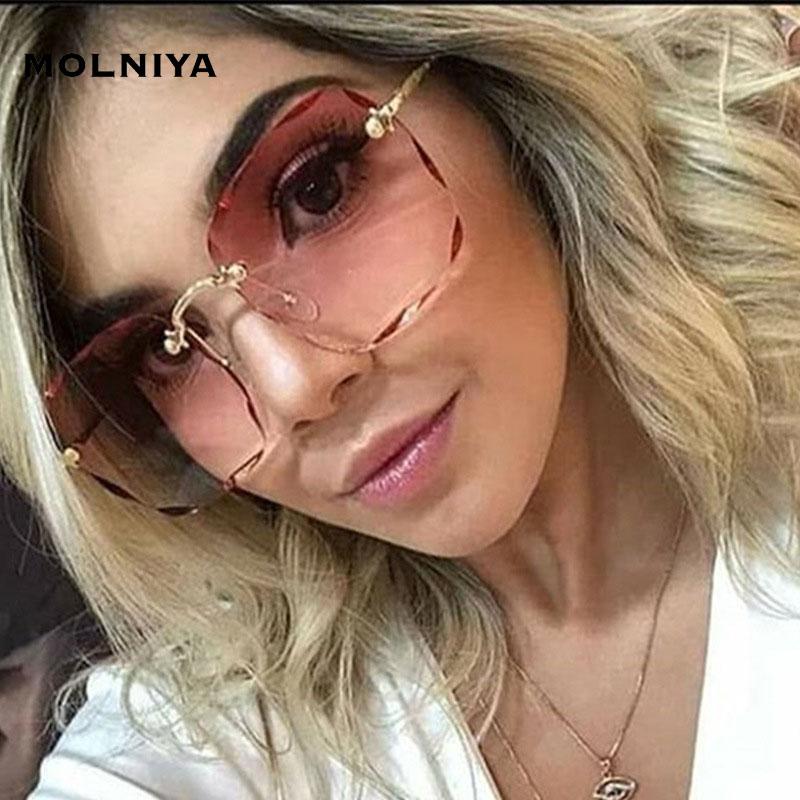 

Sunglasses Fashion Metal Square Woman Frameless Trimming Sun Glasses High Quality Gradient Female UV400