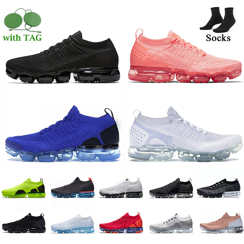 

NiK 2021 Air Max Vapormax Women Mens Running Shoes Flyknit 2 Vapor Sneakers Fashion Vapourmax Trainers ace Blue Crimson Pulse Black Metallic