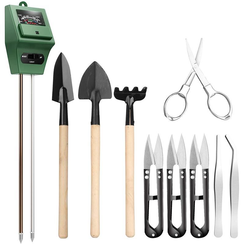 

Meters 3-In-1 Soil Moisture Meter For Moisture/Sun/PH Tester, With Pruning Shears Folding Mini Rake Bud And Trimmer Set