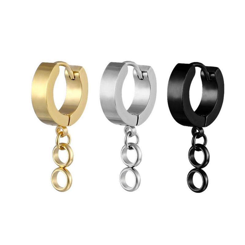 

Titanium Steel Body Piercing Jewelry Dangle Chain Earring Hoops Korean Punk Hoop Earrings With Chains Pendant