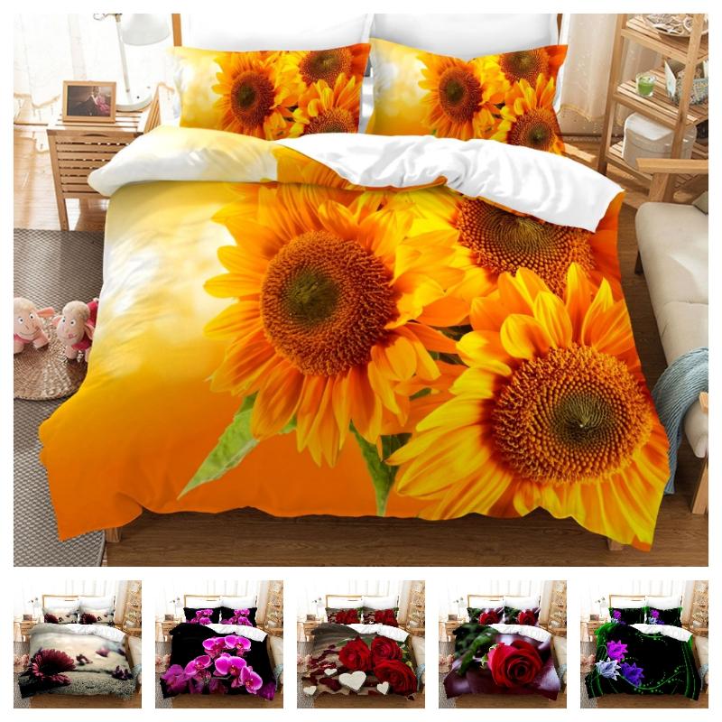 

2021 Hot Style 2 or 3pcs Flowers Printing Soft Duvet Cover Sets 1 Quilt Cover + 1/2 Pillowcases Single  Full Queen King