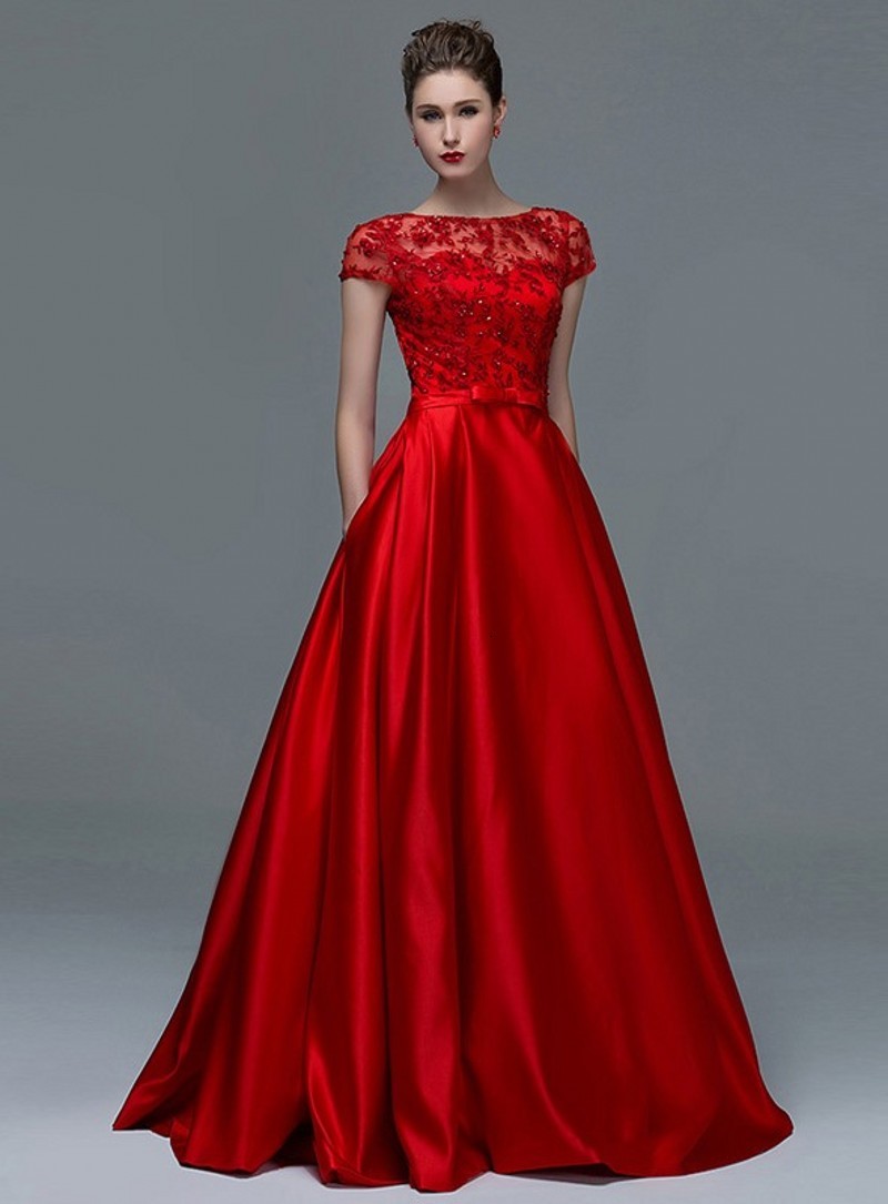 

2021 New Red A-line Short Sleeves Appliques Sequins Evening Es Women Hot Sale Sheer Neck Formal Prom Vestidos De Festa Jv0t, Champagne