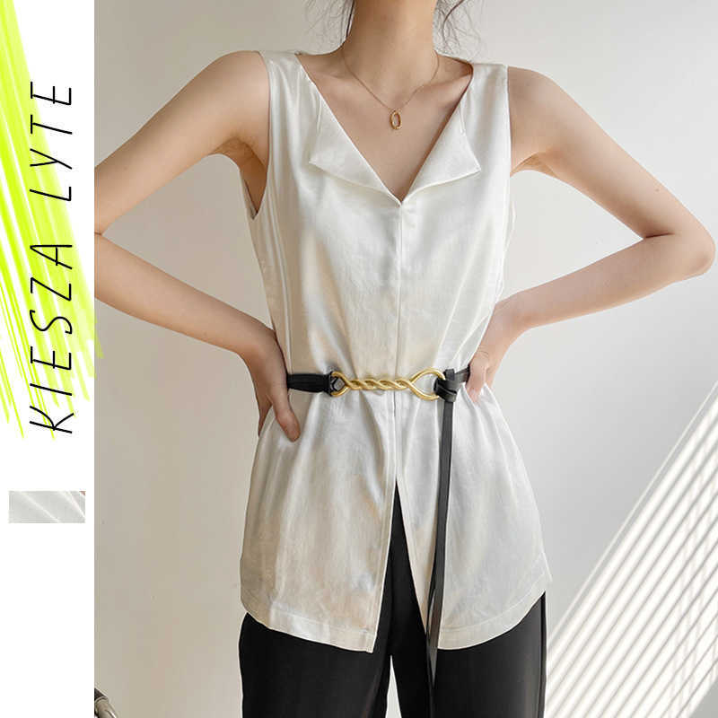 

Summer T Shirts Basic V Neck Sleeveless Satin Camis Fashion Sexy Femme Loose Tank Top Women' Clothing 210608, White