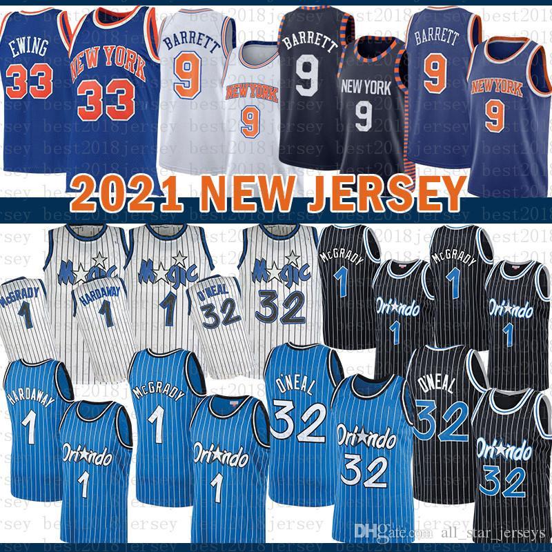 

2021 men Basketball Jersey Orlando Magic Mens New York Knicks 32 O'Neal RJ 9 Barrett Patrick 33 Ewing Penny 1 Hardaway Blac, Black;red