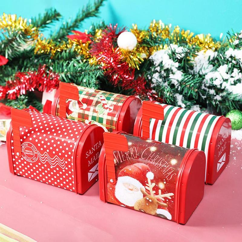 

Christmas Decorations Gift Tins With Attached Lids Fun Mailbox Shaped Storage Box For Cookie Candy Cakes Holiday Containers Decorati