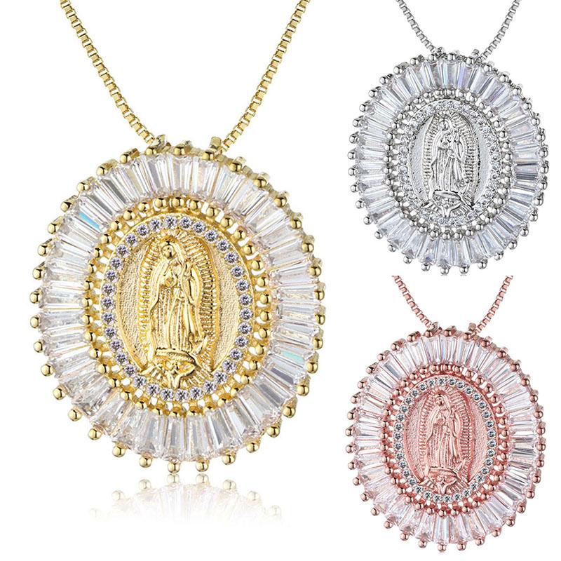 

Pendant Necklaces Holy Virgin Mary Our Lady Of Guadalupe Crystal Zircon Necklace Christian Clavicle Chain For Women Jewelry