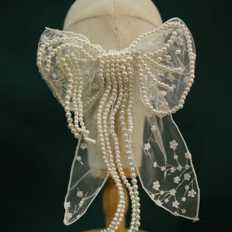 

Headpieces Pearl Tassel Exaggerated French Bow Hairpin Headdress Bride Wedding Dress Accessories