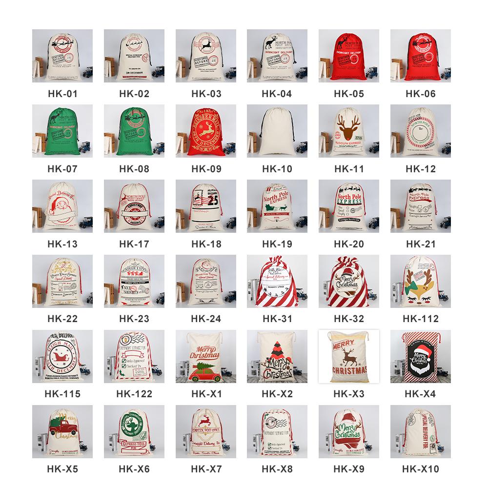 

Christmas Santa Sacks Canvas Cotton Bags Large Organic Heavy Drawstring Gift Bag Personalized Festival Party Christmas Decorations fy4249