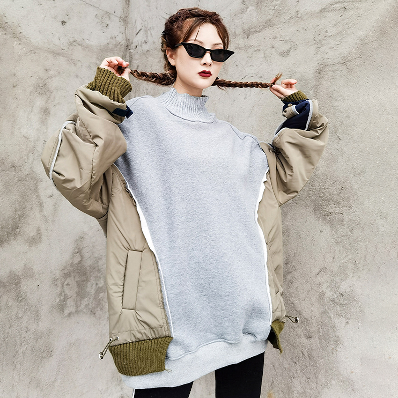

Casual Hit Color Sweatshirt For Women Turtleneck Long Sleeve Loose Patchwork Loose Sweatshirts Female Fashion New, Black