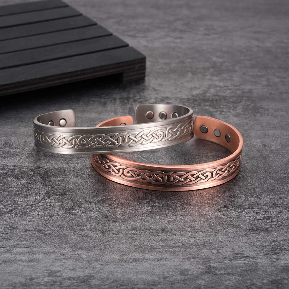 

Vinterly Viking Copper Bracelet Men Healing Energy Magnetic Bracelet Copper Unisex Vintage Cuff Adjustable Bangle for Arthritis Q0717
