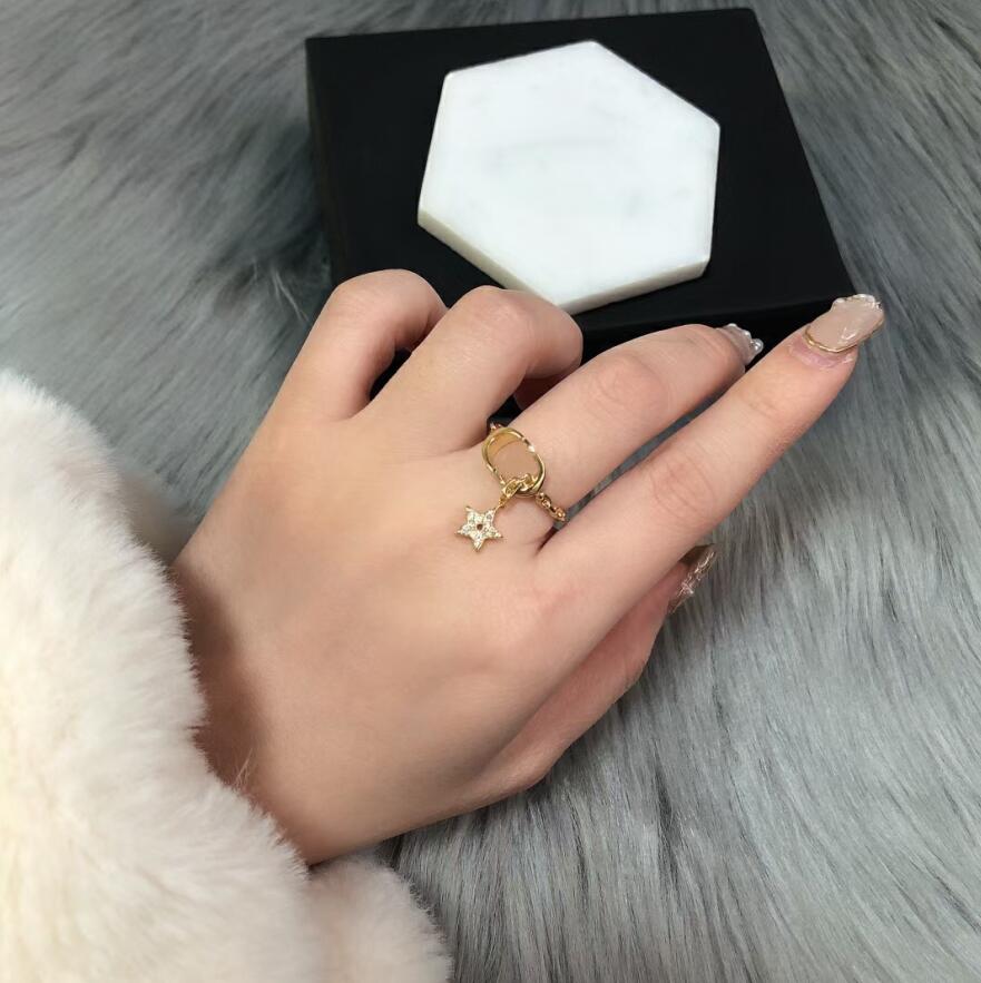 

fashion jewelry small star pendant with letters gold-plated rings designer jewelry double letter female ring for women with special box, Silver