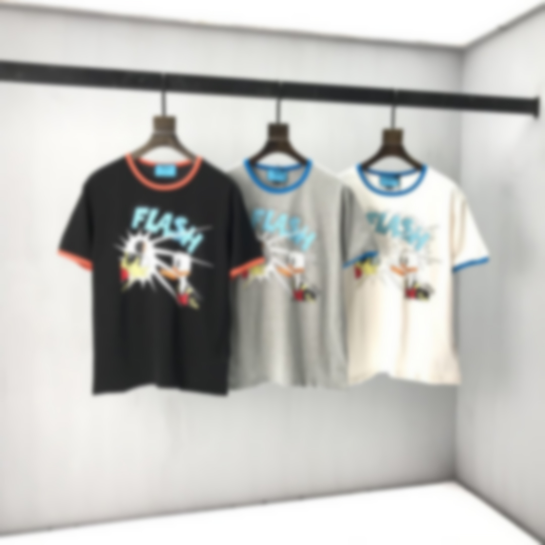 

2021 Europe's latest spring and summer casual sports women's T-shirt fashion Italian patch alphabet duck print gray men's cot, White;black