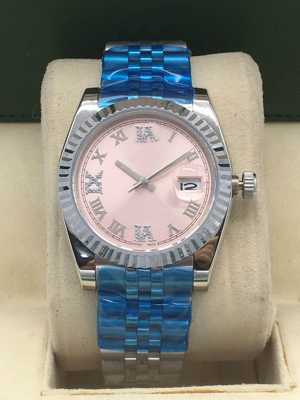 

Fashion classic leisure ladies waterproof watch 36MM stainless steel automatic mechanical Roman surface with drill, Camel