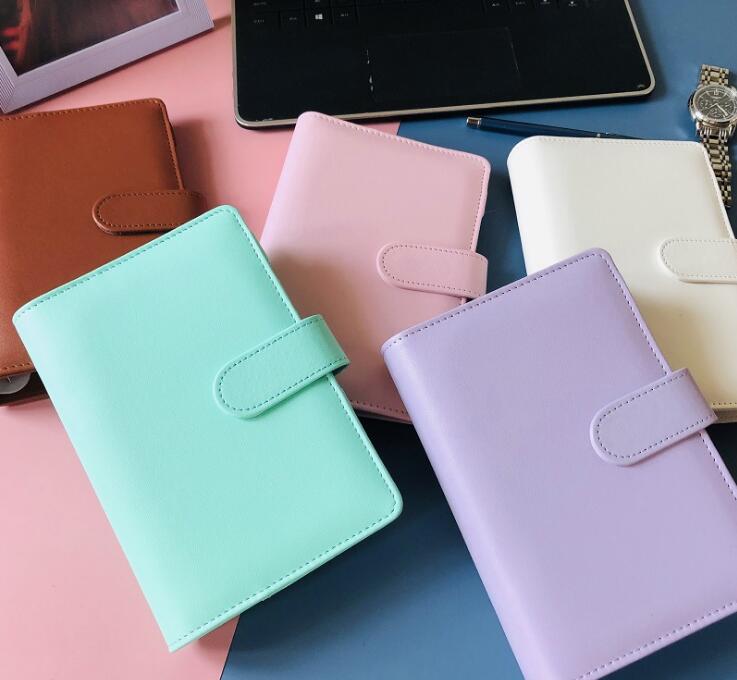 

6 Colors A6 Empty Notebook Notepads Binder 19*13cm Loose Leaf Notebooks without Paper PU Faux Leather Cover File Folder Spiral Planners Scrapbook((Binder Pockets))