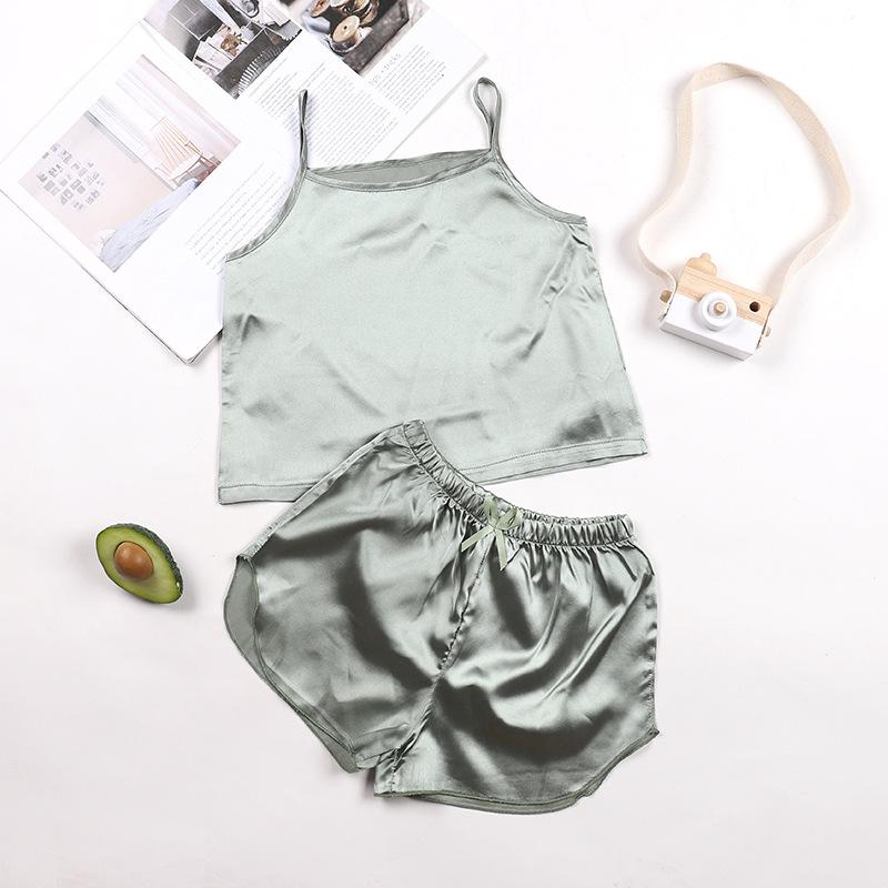 

Pajamas Summer Kids Sleepwear Outfits Clothing Homewear 2pcs Toddler Girls Ice Silk Solid Color Camisole Shorts Sets, Blue;red