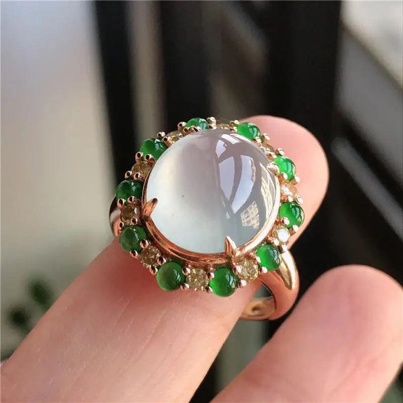 

cluster rings design silver inlaid natural chalcedony round flowers adjustable ring charm exquisite sparkle ladies brand jewelry, Golden;silver