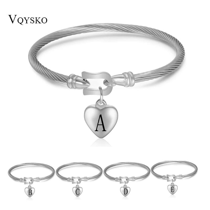 

Bangle Trendy Women Heart Charm Cuff Tie Knot Bracelet With Letter Stainless Steel Initial Jewelry Pulseiras For Wife Girlfriend Gift