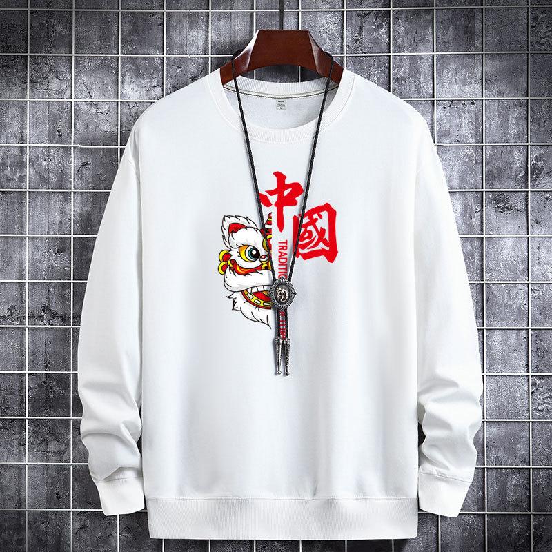

Men' Hoodies & Sweatshirts 2022 Spring Thin Top Cotton Sweatshirt Couple Oversize Pullover Man Chinese Style Lion Dance Print Hoody Male 90, Black