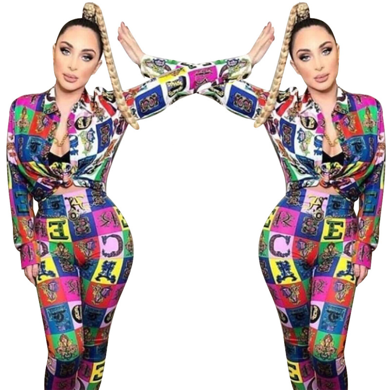 

Casual Set Women Two Piece Set Women Print Long Sleeve Tops Pants 2 Pieces Letter Fashion Casual Clothes for Lady Girls, As