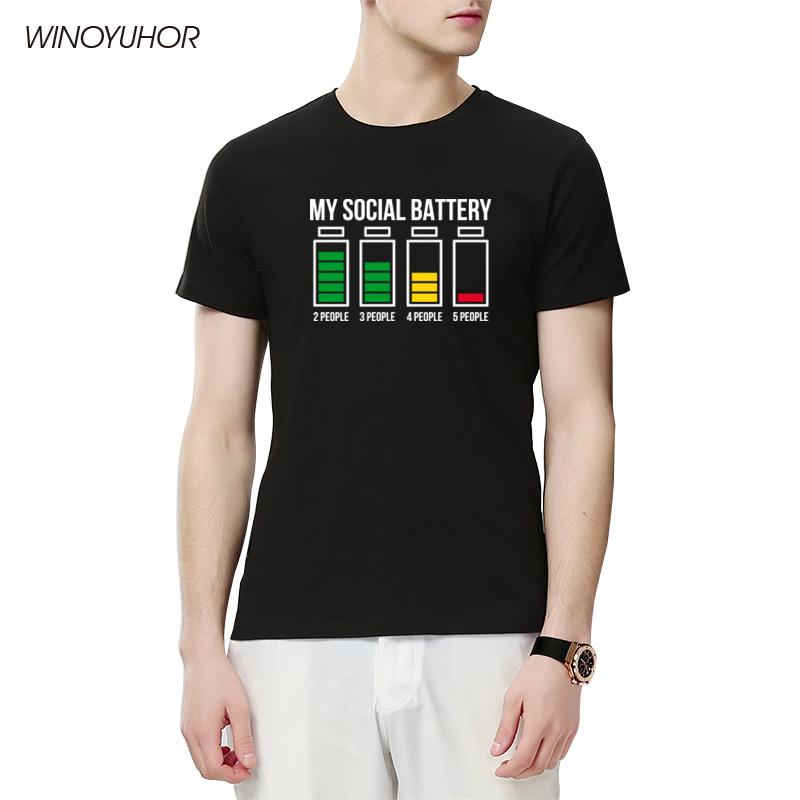 

Men's T-Shirts My Social Battery Help Me Mens Est Design Printed Male Tshirt Short Sleeve Tee Cotton Funny Introve Humor Top, Black