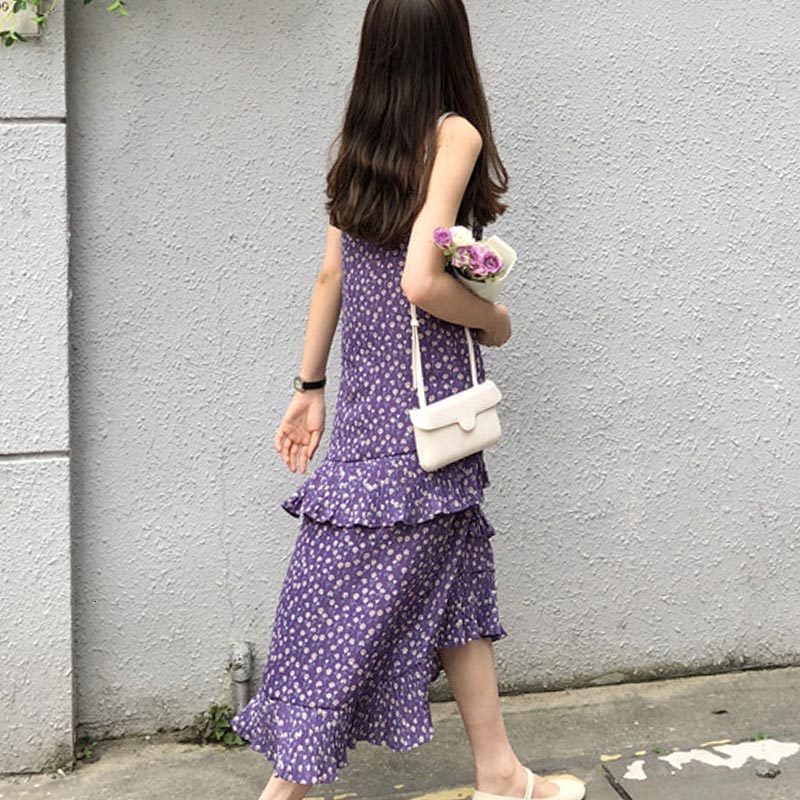 

2021 Women Summer Couples Sling Flowers Maxi Sexy Dress Vintage lady Clothes Elegant Loose print female Chiffon Vestido, Black;gray