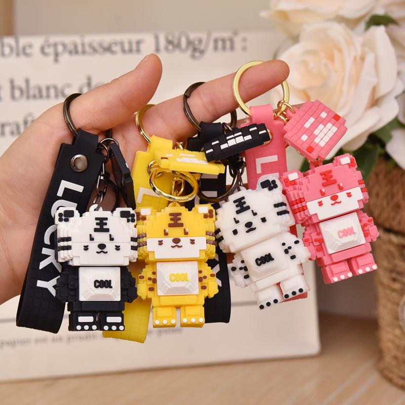 

Keychains Building Blocks Tiger Keychain Bulk Key Chain Gifts For Children Car Bag Horse Pendant Student Accessories Ring Jewelry, Silver