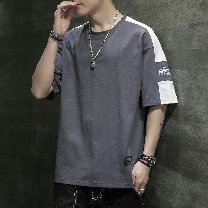Men&#039;s T Shirts Summer Cotton Short T-shirt Korean Fashion Off Shoulder Half Sleeve Bottomed Shirt Loose Casual Wear-image-721380817
