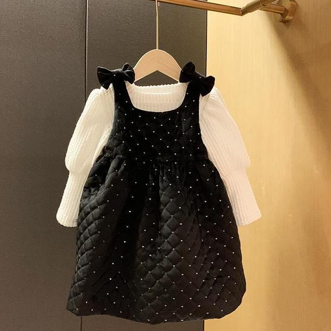 

Mihkalev Kids 2021 Clothes Set Long Sleeve Tshirt+Dress 2pieces Girls Autumn Outfits Children Princess Clothing Sets, As picture