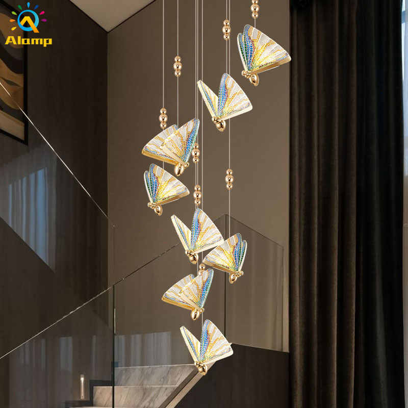 

Nordic Creative Butterfly Led pendant Lamp Indoor Lighting Bedside Staircase Home Modern Bedroom Restaurant Hallway Art Hanging Lamps