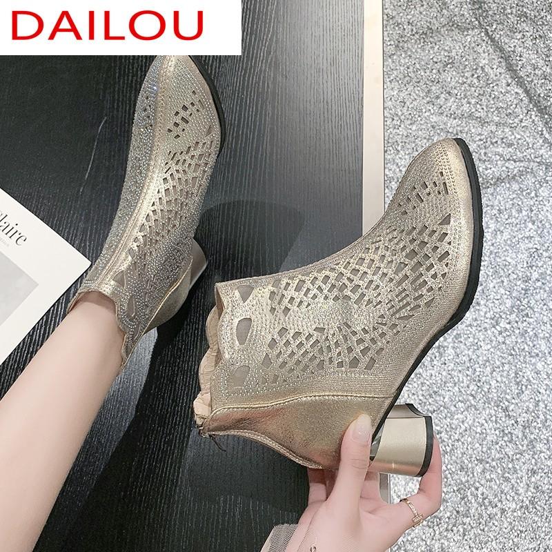 

New Women's Shoes Summer Women's Shoes Thick-heeled Hollow Mesh Boots Fashion Sandals Breathable High-heeled, Black
