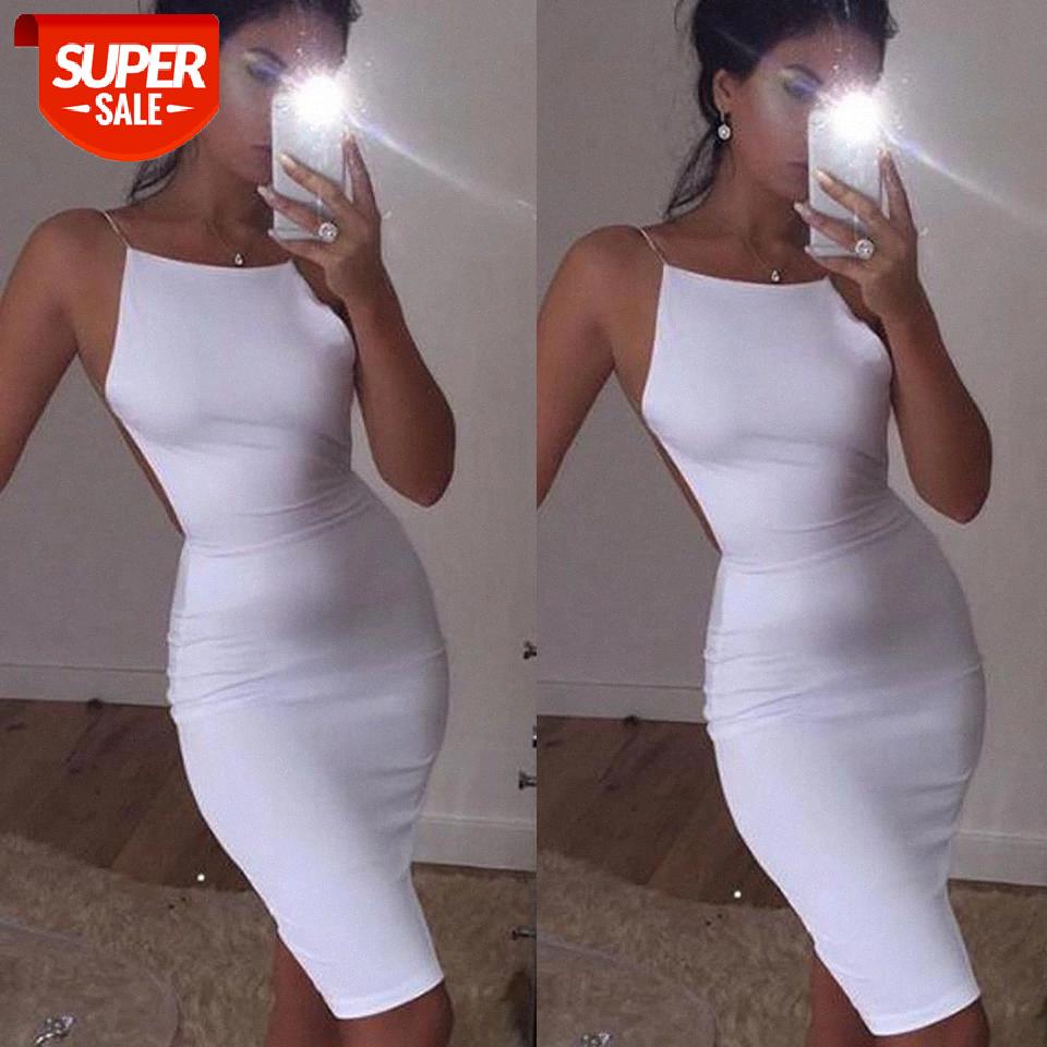 

Women Ladies Summer Sexy Evening Party Dress Sleeveless Solid White Backless Hollow Out Skinny High Waist Dress 2019 #Me63, Black;gray