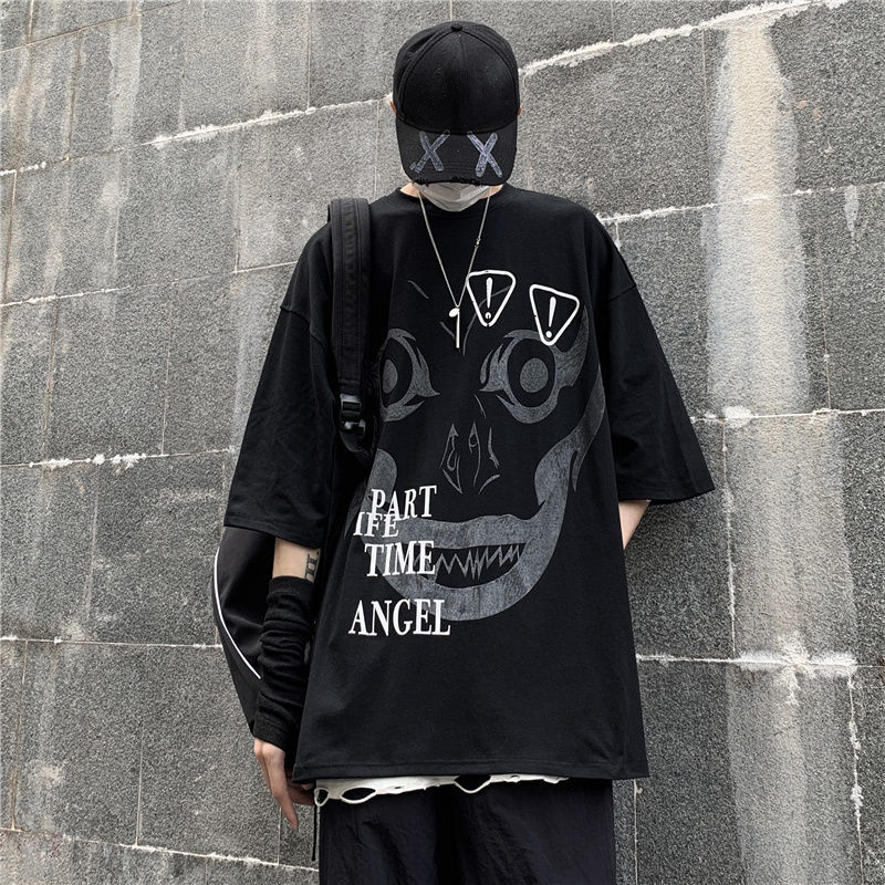 

2021 New 5xl Preto Punk Streetwear Harajuku Topos Casual Japo Camiseta Engraado Solto Vero Casal Alta Rua Tshirt Adc8