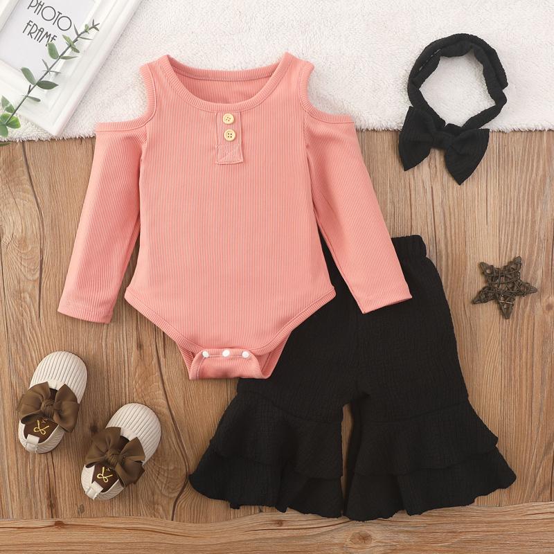 

Clothing Sets Toddler Baby Girls Clothes Strapless Long Sleeve Solid Color Romper Black Flare Pants Set Children's Girl's, Pink