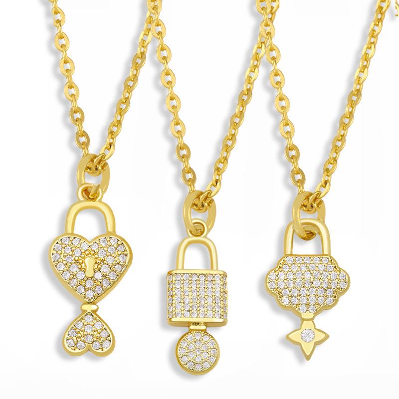 

Chains 5Pcs Clear Zirconia Paved Heart-Shape Lock Charm,Key Charm Pendant Gold Metal Jewelry Necklace NKS73
