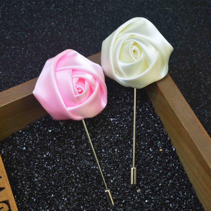 

Decorative Flowers & Wreaths 50Pcs/Lot Man Groom Boutonniere Silk Satin Rose Flower Men Buttonhole Wedding Party Prom Suit Corsage Pin Brooc, White