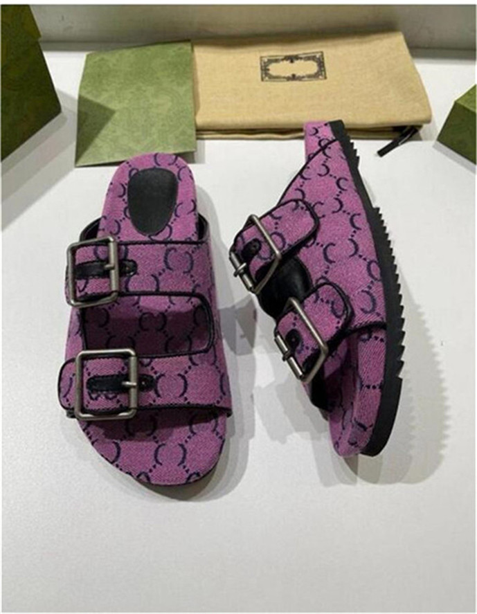 

Women Multicolor Flat Slippers Sandals With 2 Straps Lady Fashion Metal Buckle Beach Slides Men's lace-up Scuffs For Summer 35-42