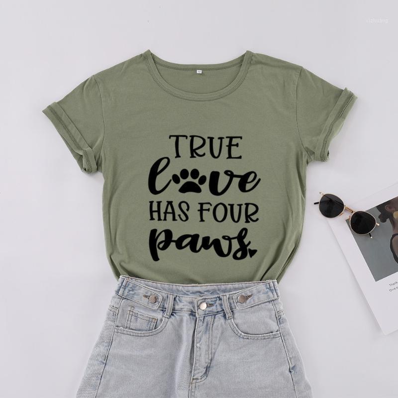 

Women's T-Shirt True Love Has Four Dog Paws Mom Funny T Shirt Cotton Mama Fashion O Neck Short Sleeve Top Tees Graphic Women Clothing, Mustard