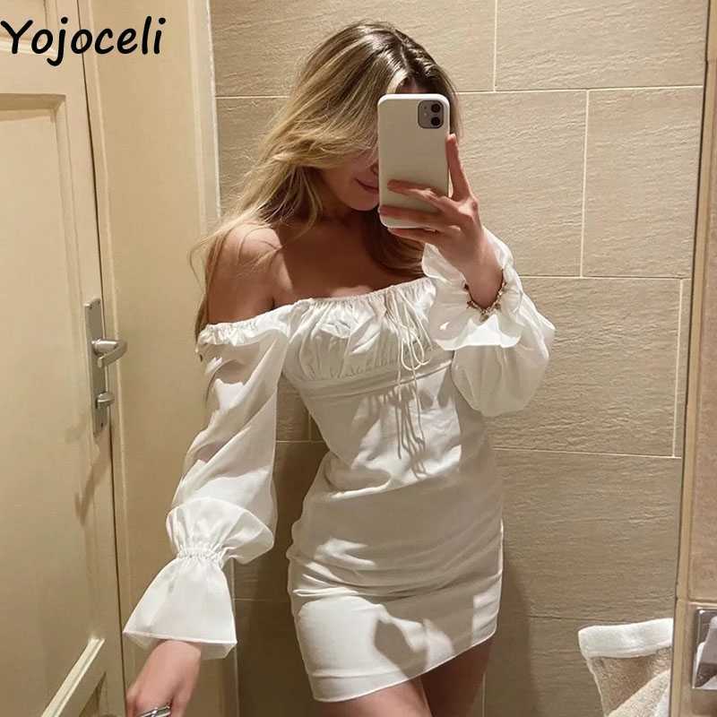

Yojoceli Sexy elegant off shoulder white dres Autumn casual cool short Daily bodycon vestidos 210609
