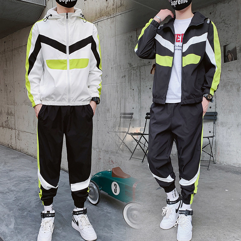 

New Dropshipping Sh Hip Hop Casual Sets 2021 Korean Style 2 Piece of Man Clothes Streetwear Fitness Male Training E1un, White