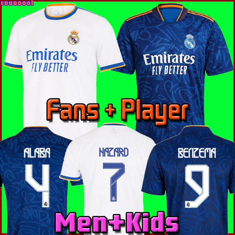

REAL MADRID jerseys 21 22 soccer football shirts ALABA HAZARD BENZEMA ASENSIO MODRIC MARCELO camiseta men + kids kit 2021 2022 uniforms fourth Fans Player Version, 21/22 home men + ucl