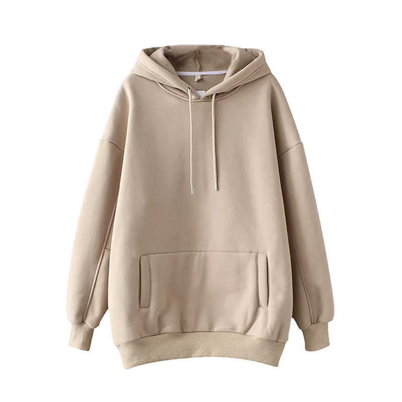 

Solid Color Plus Fleece Pocket Long Sleeve Drawstring Hoodies Women Fashion Simplicity Streetwear Casual Loose Pullovers Tops 210608, Purple