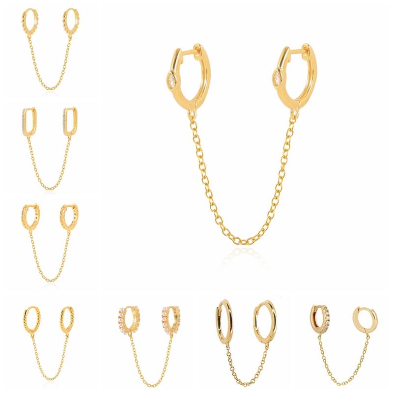 

Hoop & Huggie Aide 925 Sterling Silver Women'S Earrings Round Micro Zircon Tassel Chain Earring Ear Piercing For Women Jewelry