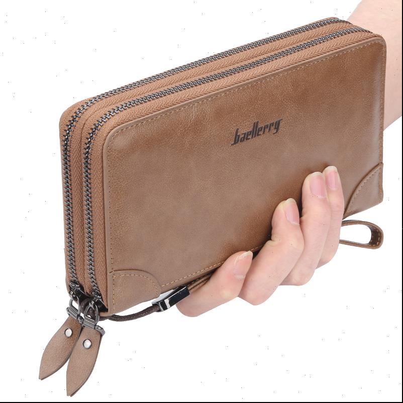 

men wallets large capacity cell phone pocket double zipper clutch bag passcard male business purse, Red;black