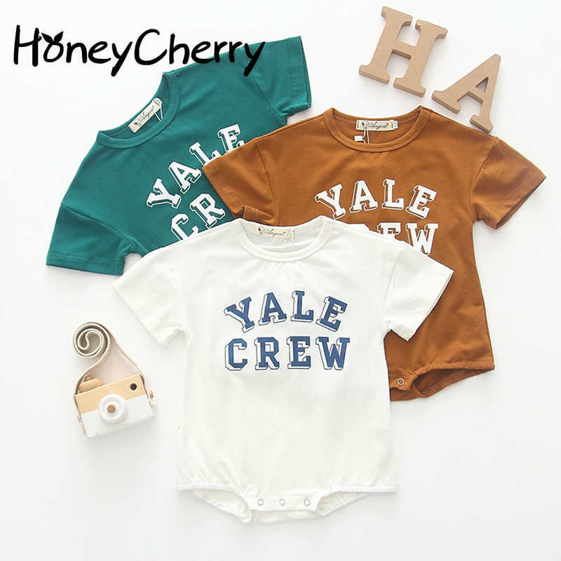 

Baby Cotton Bodysuits Short-sleeved Crawling Suit With Alphabetical Design For Summer Infants cloths 210701, Brown
