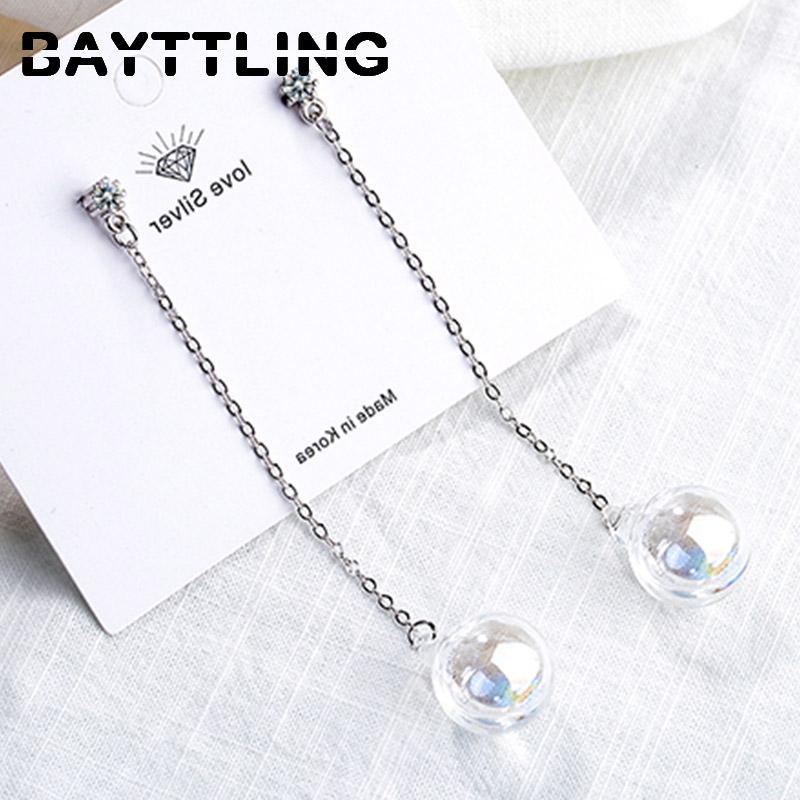 

Dangle & Chandelier BAYTTLING 925 Sterling Silver 66MM Milky White Glass Bead Drop Earrings For Woman Couple Fashion Charm Wedding Jewelry G