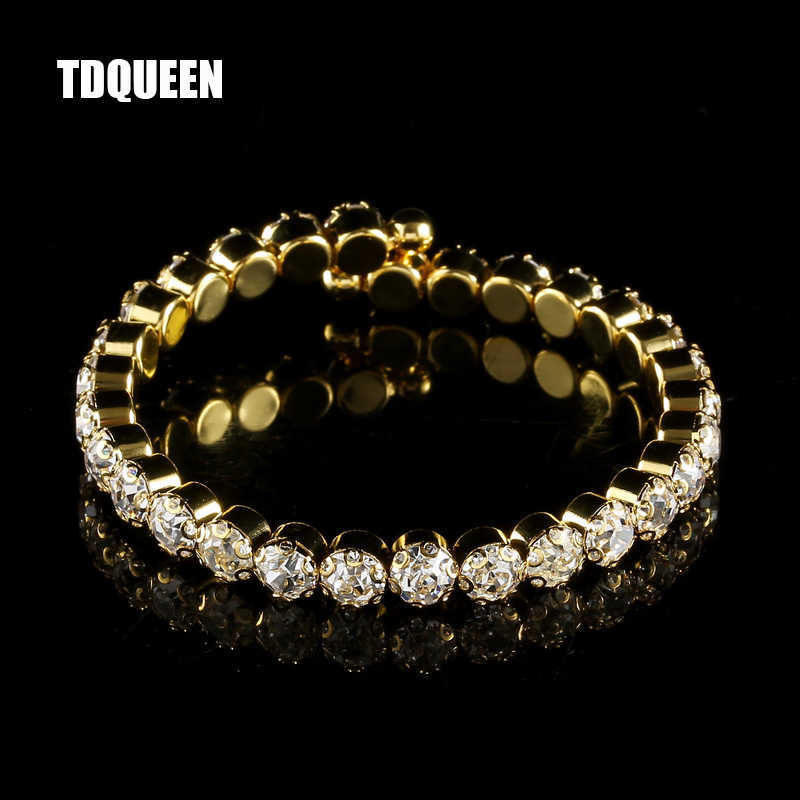 

Tdqueen Bangles Gold Color Cuff Bracelet Women Fashion Big Crystal Rhinestone Bridal Jewelry Luxury Wedding Bracelets Bangles Q0719